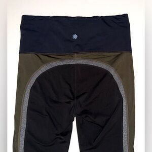 Athleta Spar Colorblock 7/8 Leggings Black Navy Olive Pocket Drawstring Sz S